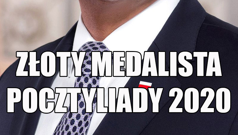 Napis: złoty medalista Pocztyliady 2020